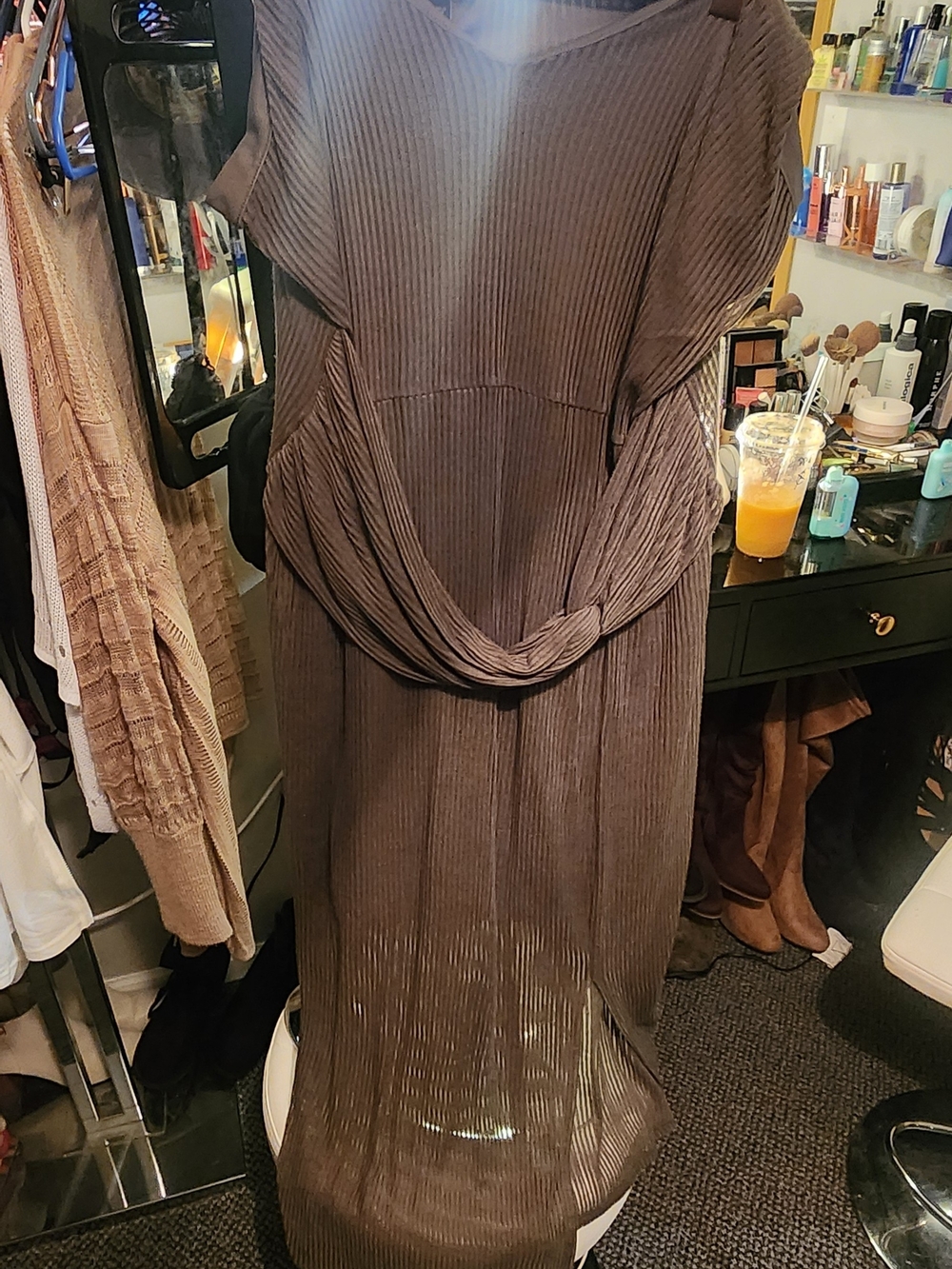 Women's Dark Green Pleated Midi Dress